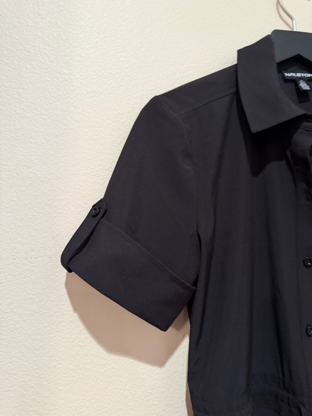 NWT Halston Heritage Black Button-Front Midi Shirt Dress - Picture 3 of 13